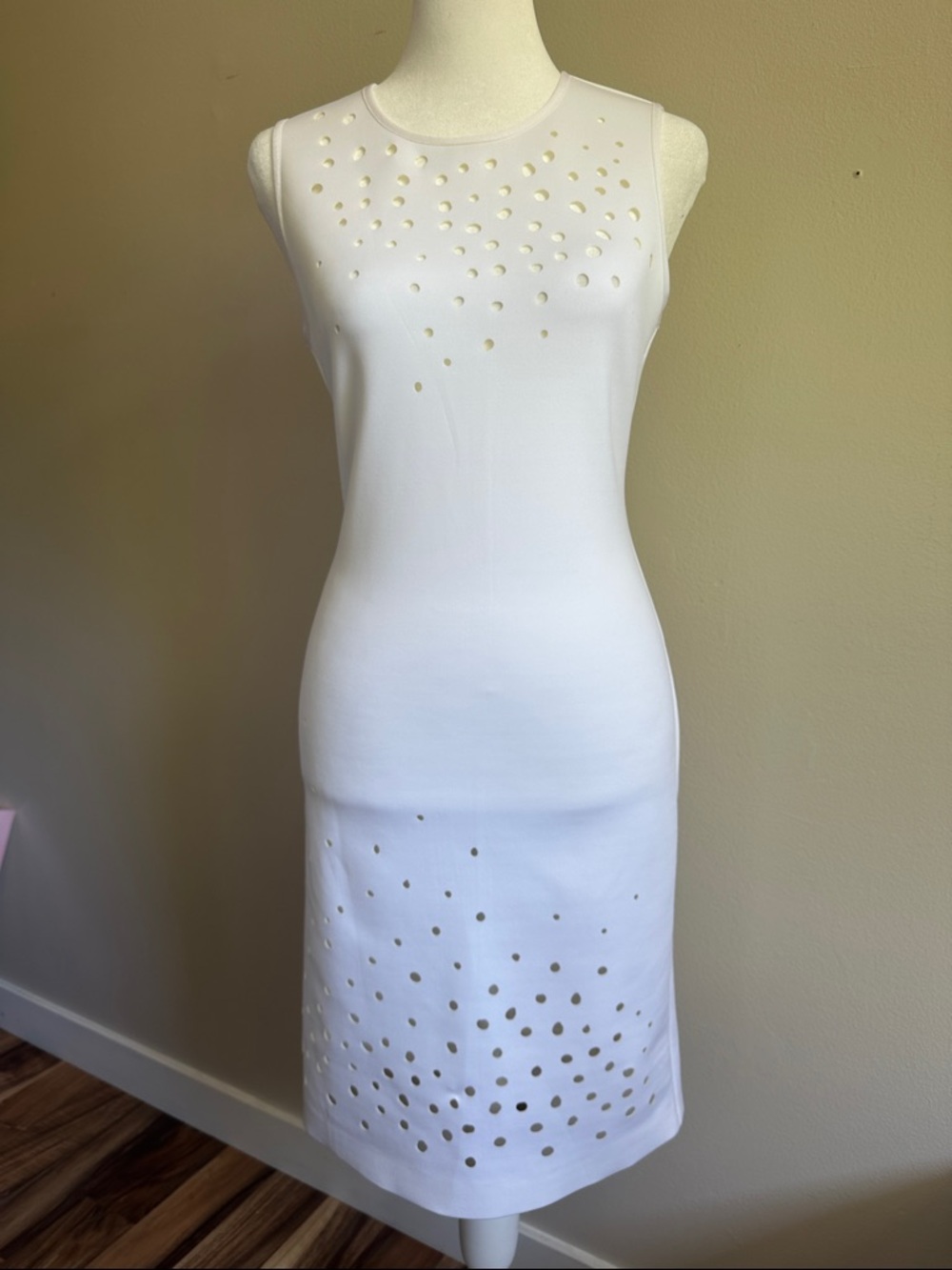 Clover Canyon White Sleeveless Midi Dress with Eyelet Cutouts